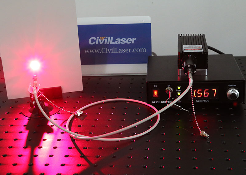 671nm 1200mW 빨간색 Fiber coupled DPSS 레이저 고성능 Diode Pumped Laser